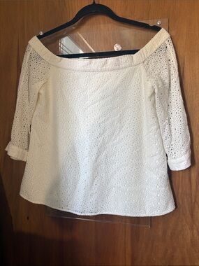Tibi Off the Shoulder Eyelet White Top